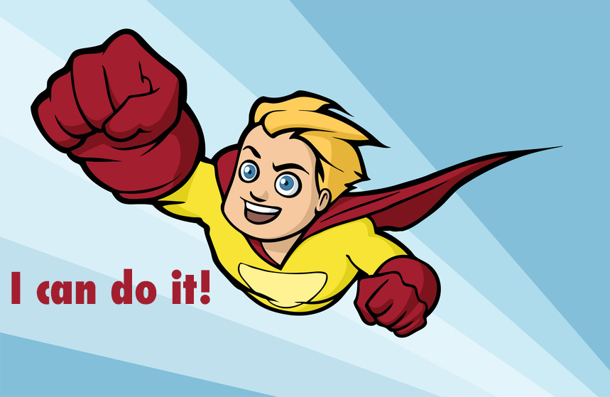 Classic retro flying superhero with red cape